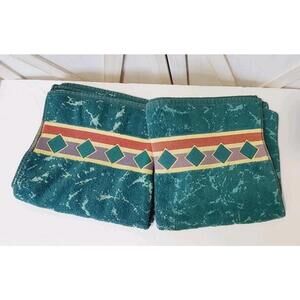 Vintage Discontinued Springs Amalfi Bath Towels 2pc Marble Green Gold Geometric
